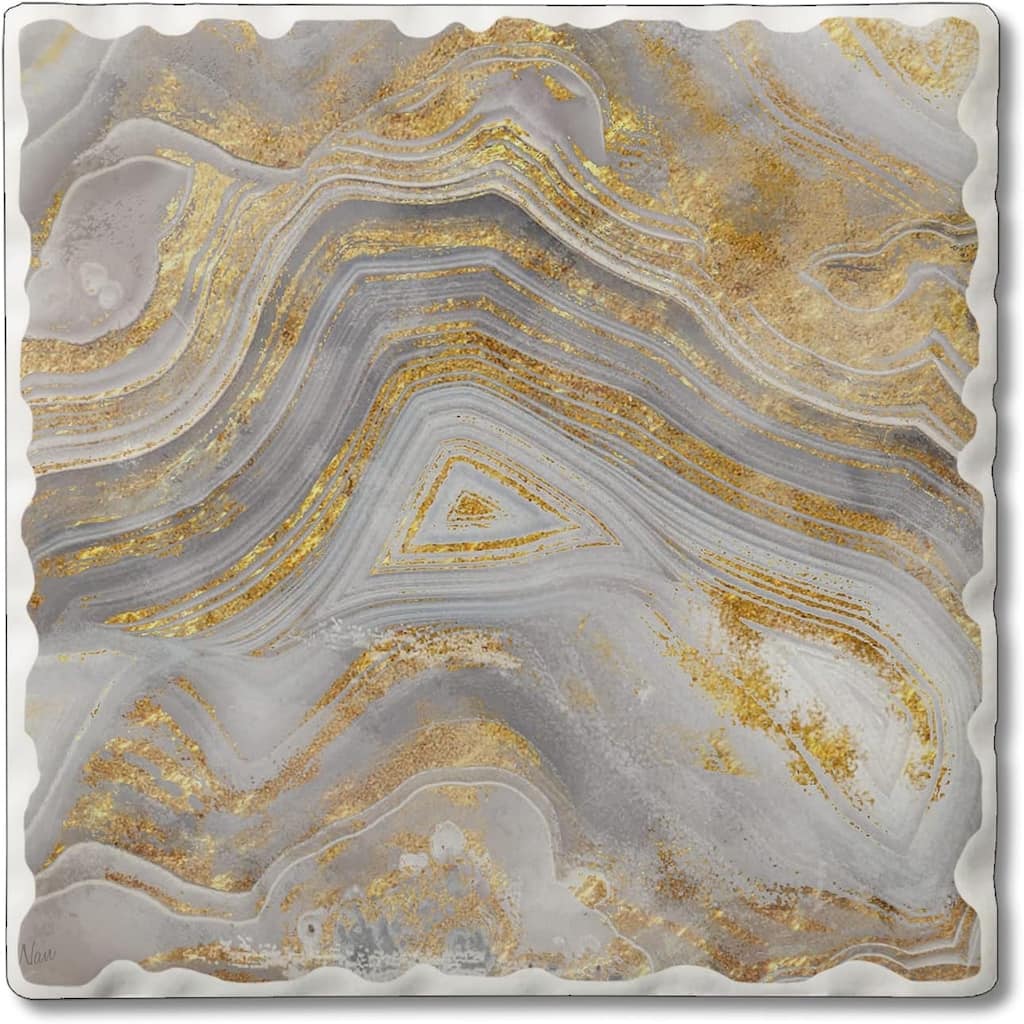 Agate Allure 4-Pack Absorbent Stone Coasters with Cork Backing 4" Square Made in The USA Artistic Absorbent Easily Wipes Clean