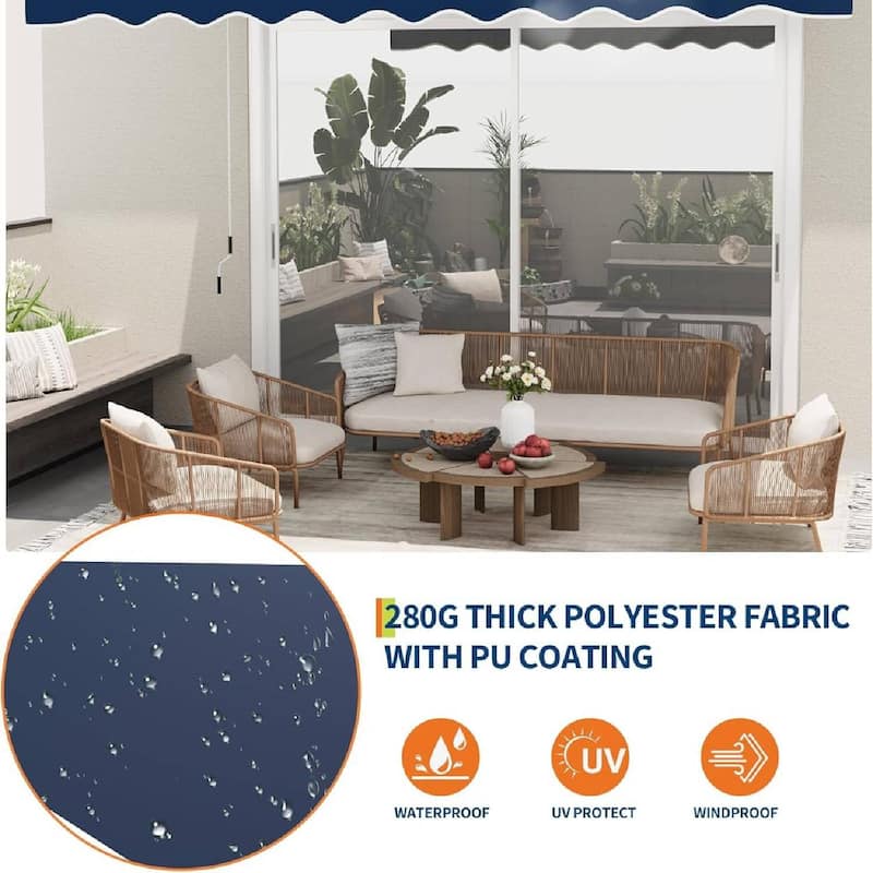 13'x10' Retractable Waterproof Patio Awning, Sun Shade Awning with Manual Crank Handle - N/A