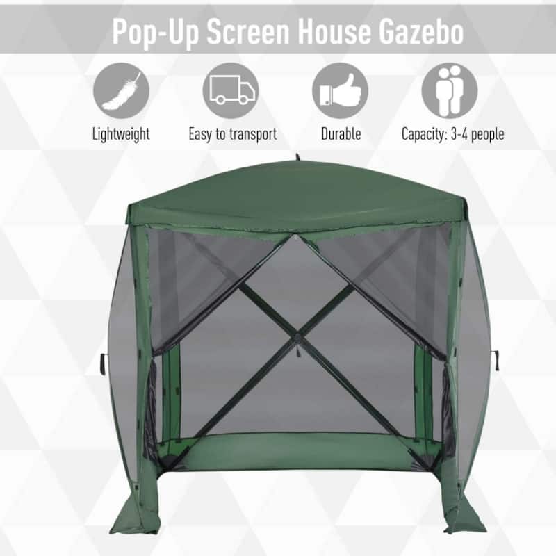 Polyester Mesh Fiberglass Canopy Tent 3-4 Person - 7.1' L x 7.1' W x 6.9' H