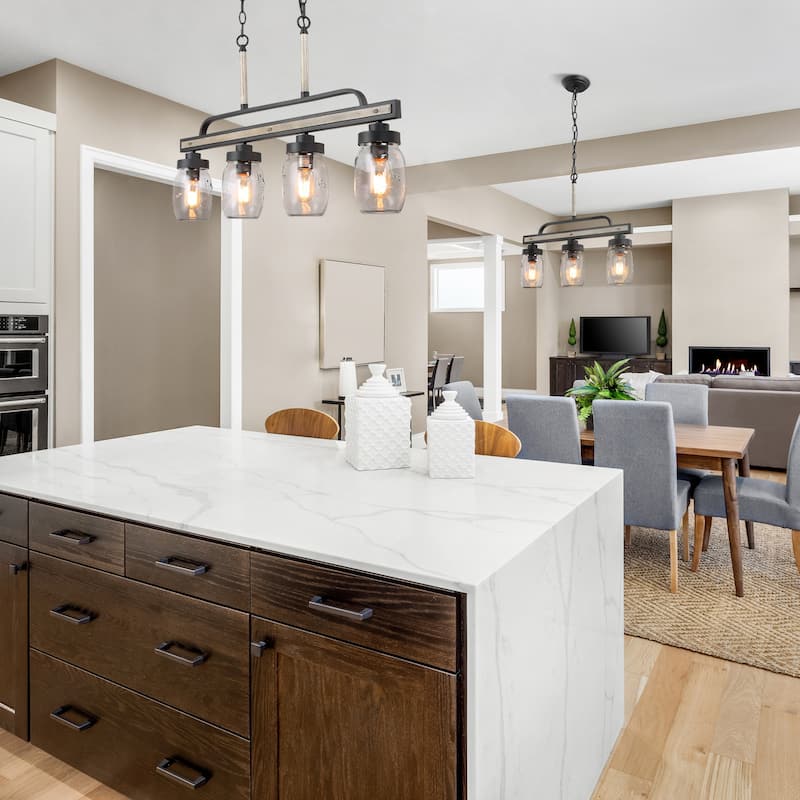 Modern Farmhouse 3/4-Light Mason Jar Glass Chandelier for Kitchen Island