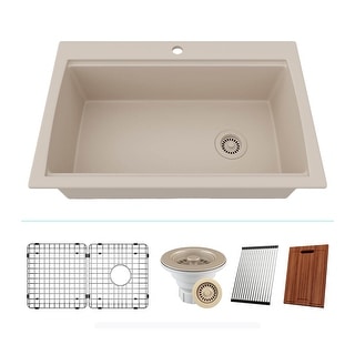 Lexicon 33 Inch Platinum Quartz Composite Drop-in Undermount Single Bowl Workstation Galaxy Beige Kitchen Sink LP-750TM-B