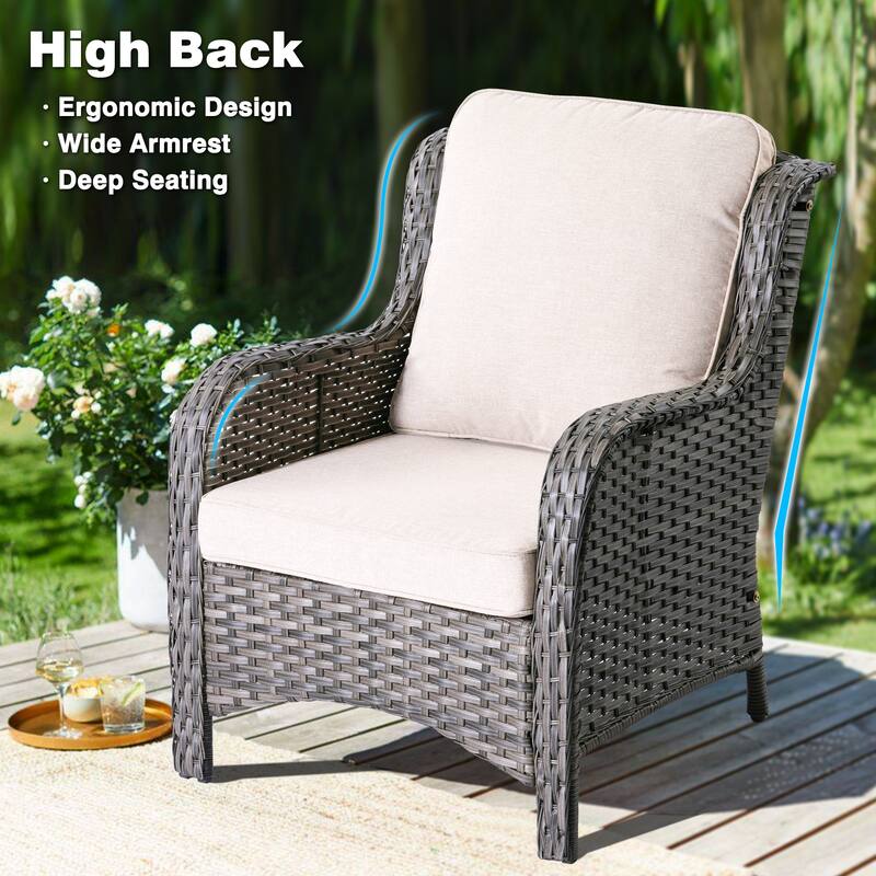 OVIOS 9-piece Patio Wicker Swivel Rocking Chair Set With Fire Pit