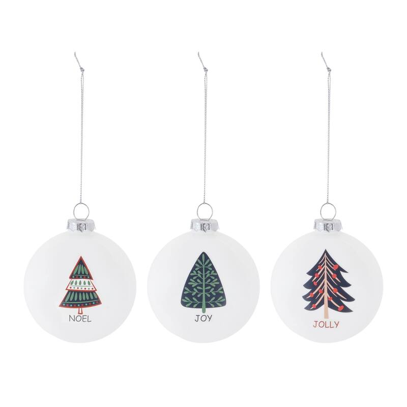 6Ct White Christmas Tree Sentiment Christmas Ball Ornaments 3.25" 83mm