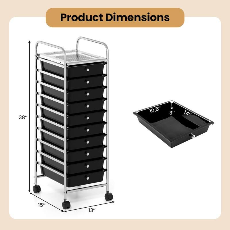 Costway Rolling Storage Cart with Chrome Plated Metal Frame & Lockable - See Details