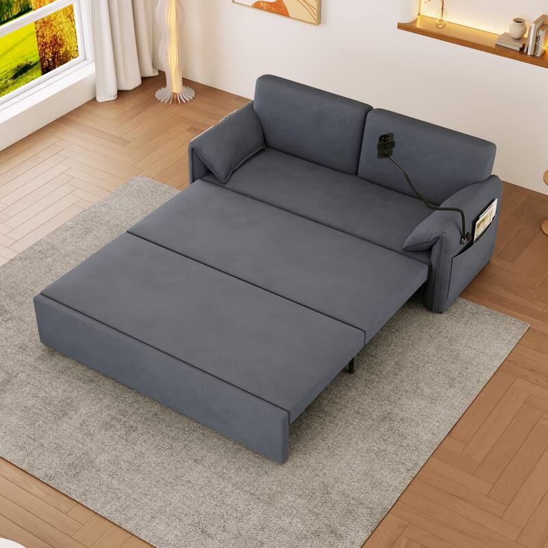 Convertible 63-inch Velvet Sofa Bed with Three Adjustable Modes - Comfortable Sofa, Lounge, and Double Bed for Home or Office