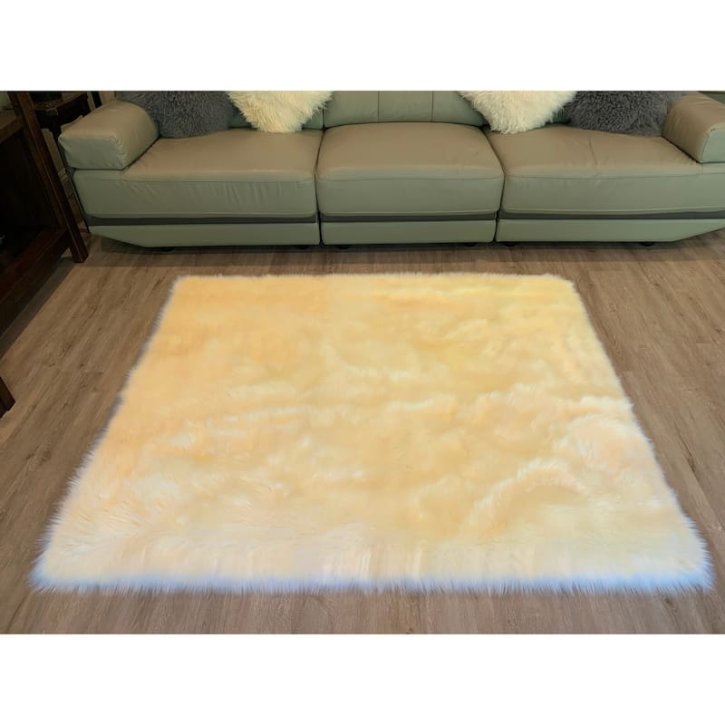 Ovella Home Premium Faux Sheepskin Shag Square Area Rug
