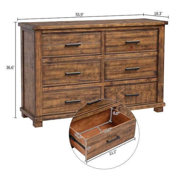 Rustic Reclaimed Solid Wood Framhouse 6 Drawers Wider Dresser Bed Bath & Beyond 39393501