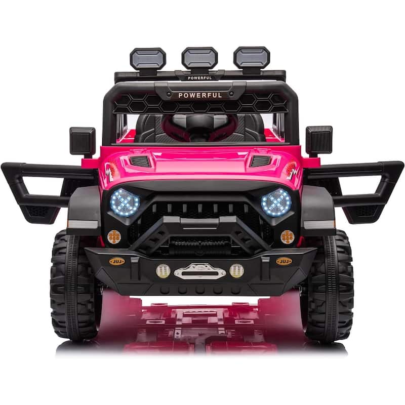 24V Electric Ride on Truck for Kids,Wide Seater Battery Powered Truck with Remote Control, Music,LED Cool Lighting,4WD