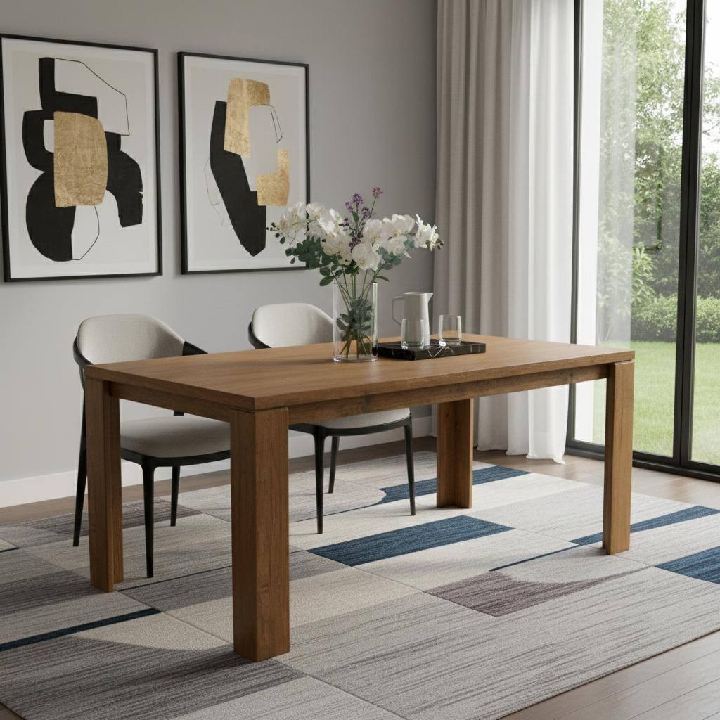 HomeRoots 63" Walnut Solid Wood Dining Table - 63.00 in. x 29.50 in. x 35.40 in.