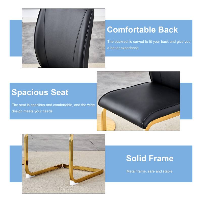 Set of 8 High Resilience Dining Chair with Arched Metal Gold Leg - Black+Gold
