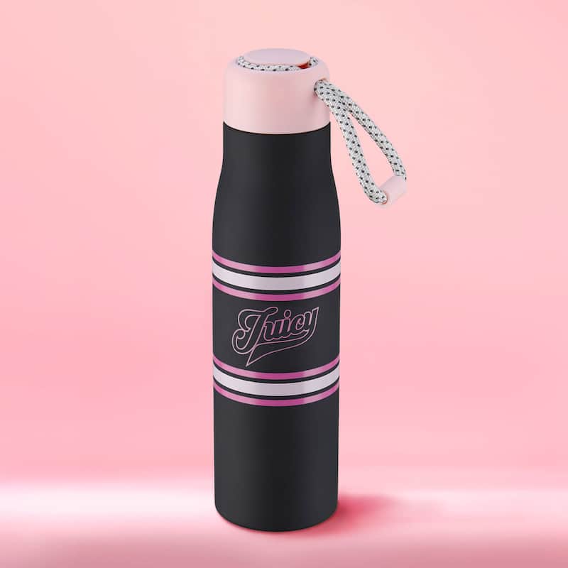 Juicy Couture Luxe Loop Hydration Stainless Steel Tumbler With Woven Loop Handle - 17oz - Varsity Logo Black