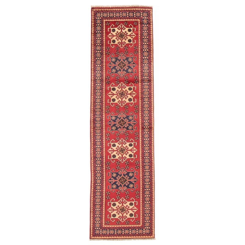 ECARPETGALLERY Hand-knotted Kargahi Red Wool Rug - 2'10 x 9'10 - Red - 2'10 x 9'10