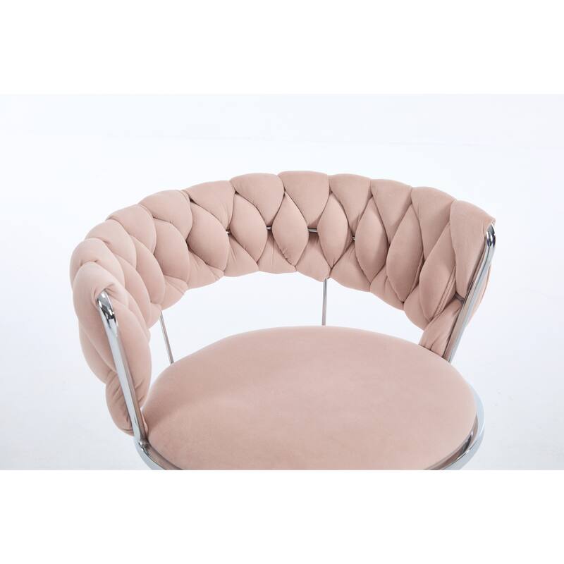 Set Of 2 Bar Stools,With Chrome Footrest And Base Swivel Height Adjustable Mechanical Lifting Velvet, Chrome Leg