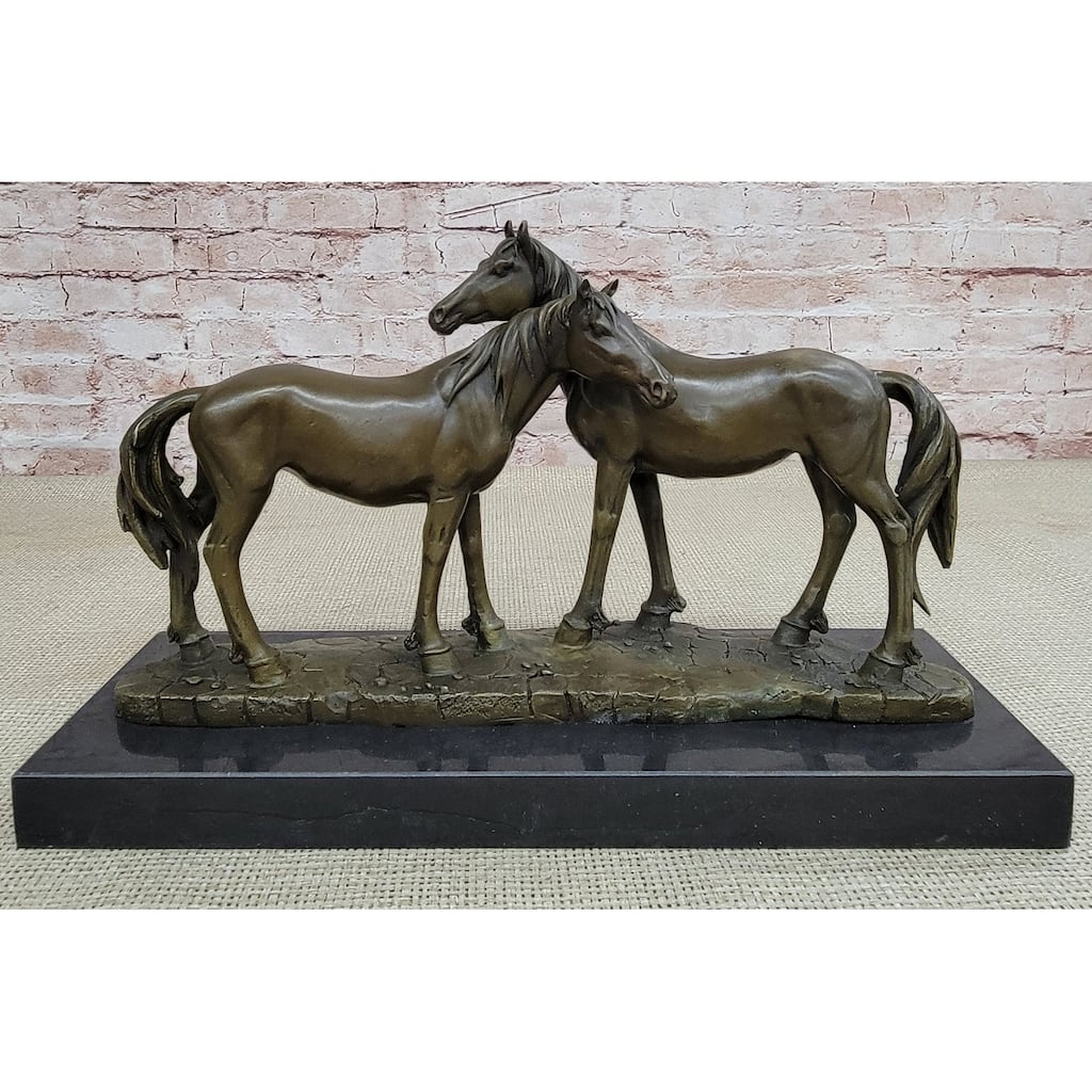 Necking Horses Bronze Sculpture Statue Equestrian Barn Stables Farmhouse Decor