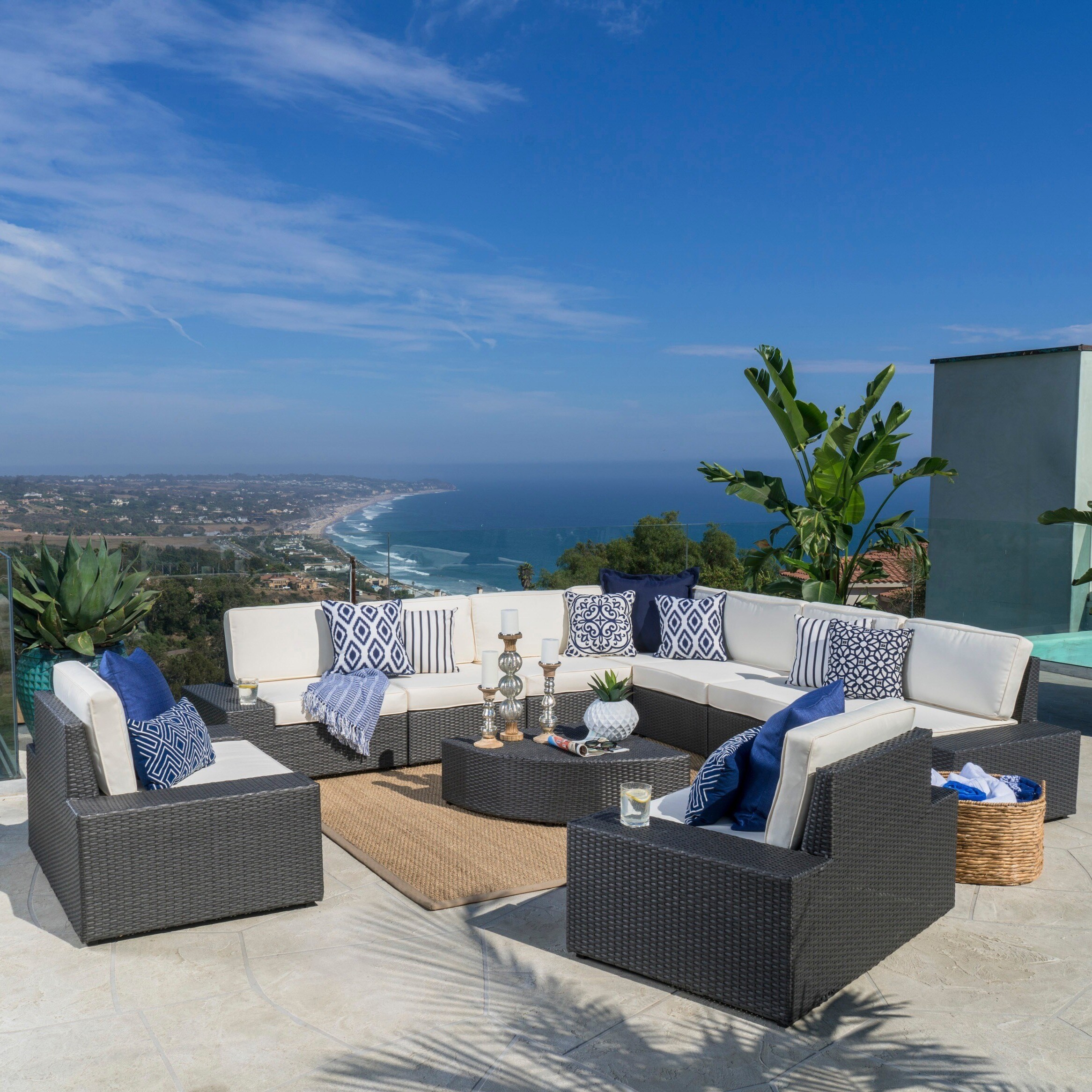 Shop Black Friday Deals On Santa Cruz Outdoor 10 Piece Wicker Sectional Sofa Set With Cushions By Christopher Knight Home Overstock 15005113