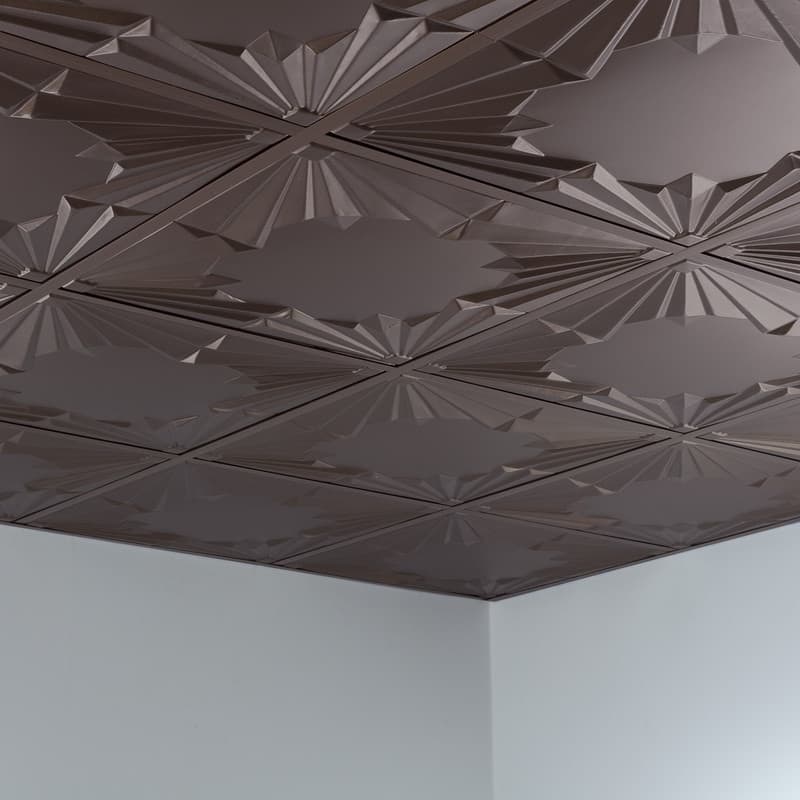 Fasade Art Deco Decorative Vinyl 2ft x 2ft Lay In Ceiling Tile in Argent Bronze (5 Pack)