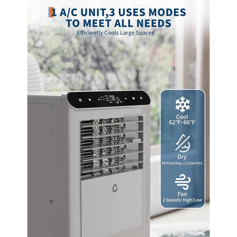 10,000 BTU Portable Air Conditioner, 3-in-1 Portable AC Unit with Fan & Dehumidifier Cools up to 450 Sq. Ft