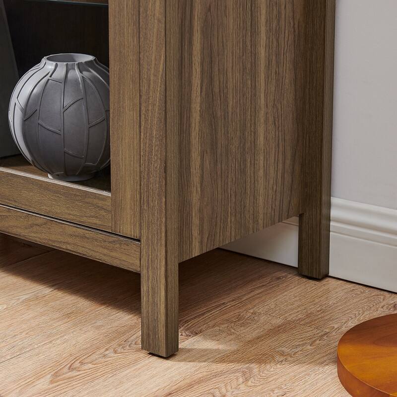 67" Tall Arched Kitchen Pantrywith a lamp,modern retro-style wooden storage cabinet with adjustable glass partitions