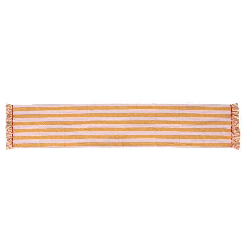 Woven Cotton Striped Table Runner with Ruffle & Ric Rac Trim - 72.0"L x 14.0"W x 0.25"H