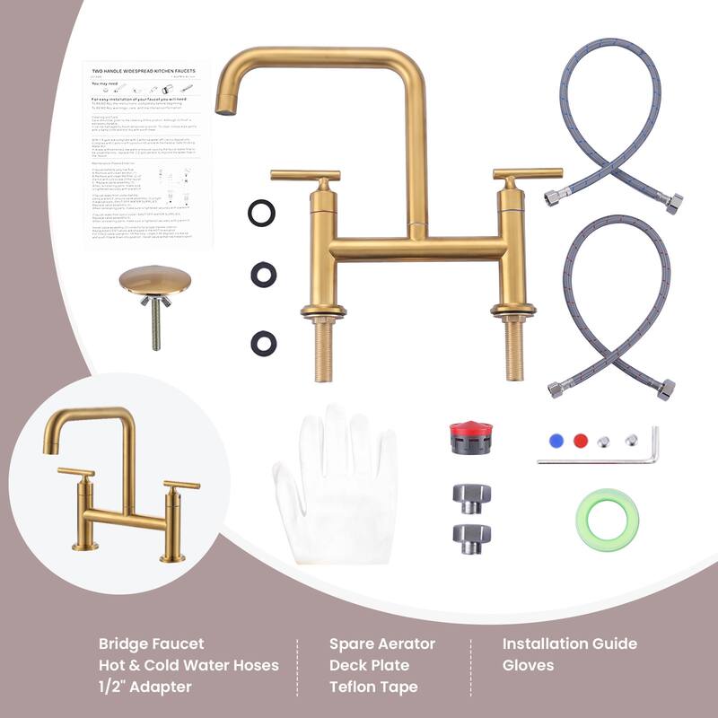 WOWOW Double Handle Bridge Faucet with Kitchen Sink Hole Cover