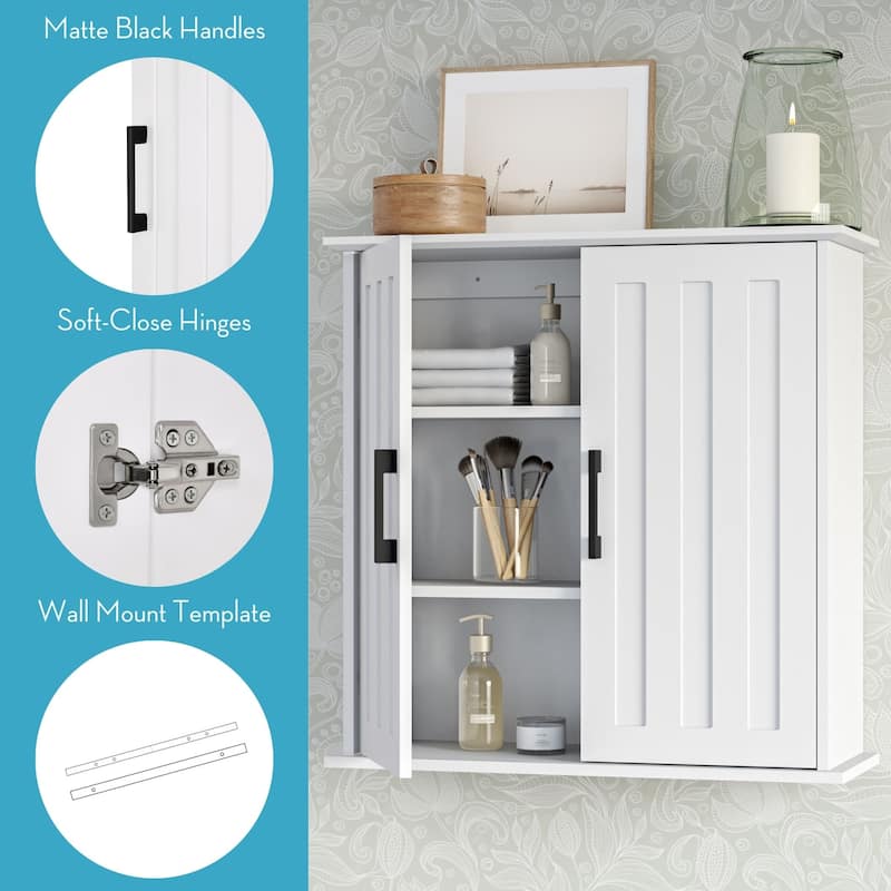 RiverRidge Monroe Two-Door Bathroom and Laundry Wall Mount Storage Medicine Cabinet with Fixed and Adjustable Shelves - White