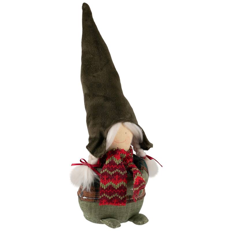 Gnome Girl with Plaid Outfit Christmas Figurine - 12.5"