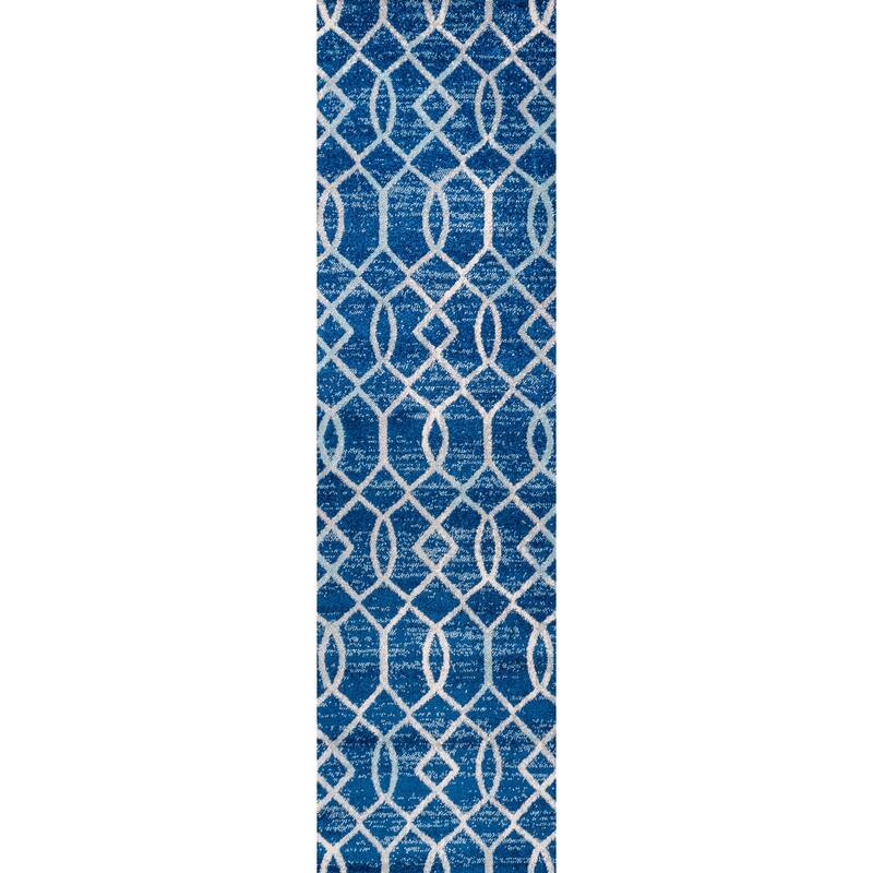 JONATHAN Y Moroccan Ogee Fretwork Area Rug - 2 X 8 - Blue/Gray