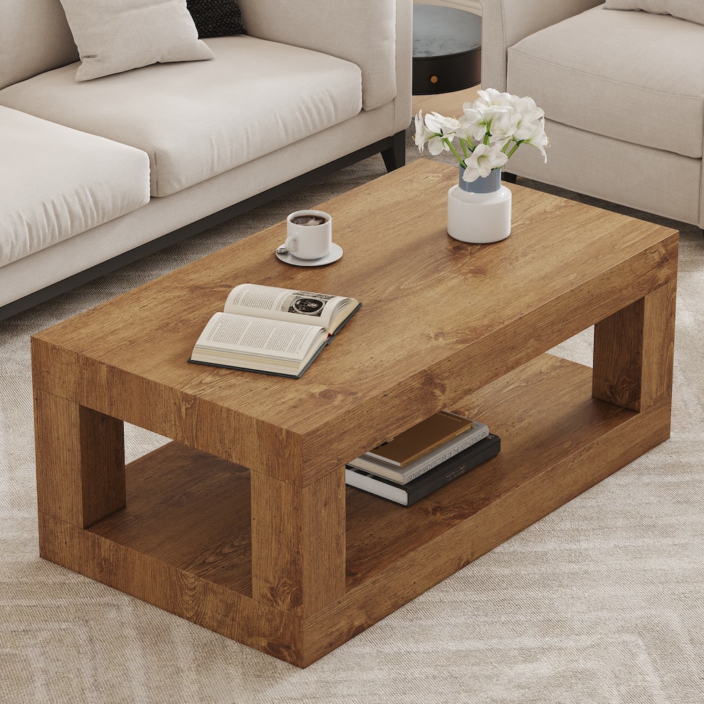 2-Tier Coffee Table Rectangular Center Table with Open Storage Shelf, Sofa Table Side Table End Table