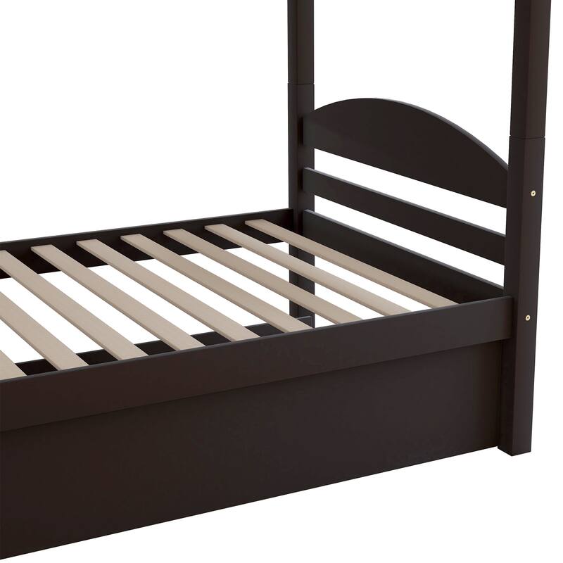 L-shaped Bunk Bed with Trundle for 5, Twin Over Twin Wooden Bed with Safety Guardrails, Space-Saving Design for Kids and Guests