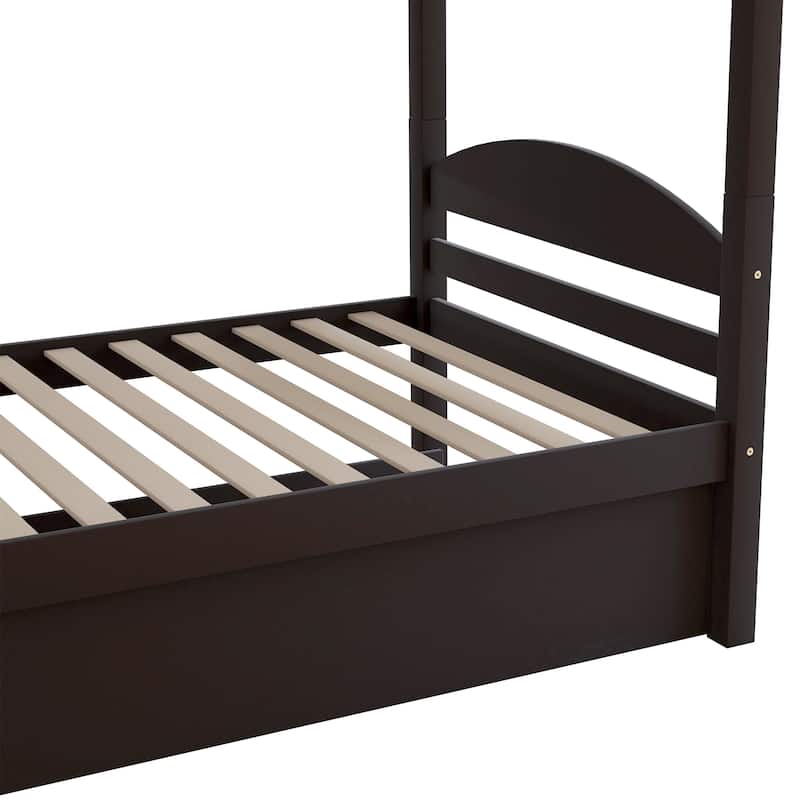 Twin L-Shaped Bunk Bed with Trundle Solid Pine Wood Convertible Beds