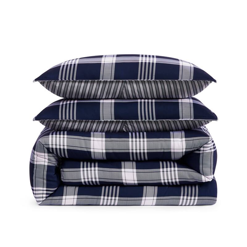 Tommy Hilfiger Huntingdon Plaid Reversible Blue Comforter Set