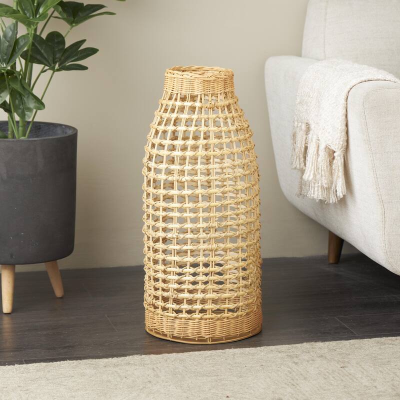 Rattan Handmade Woven Decorative Vase with Open Framed Grid Design - Brown - Roche River Decor