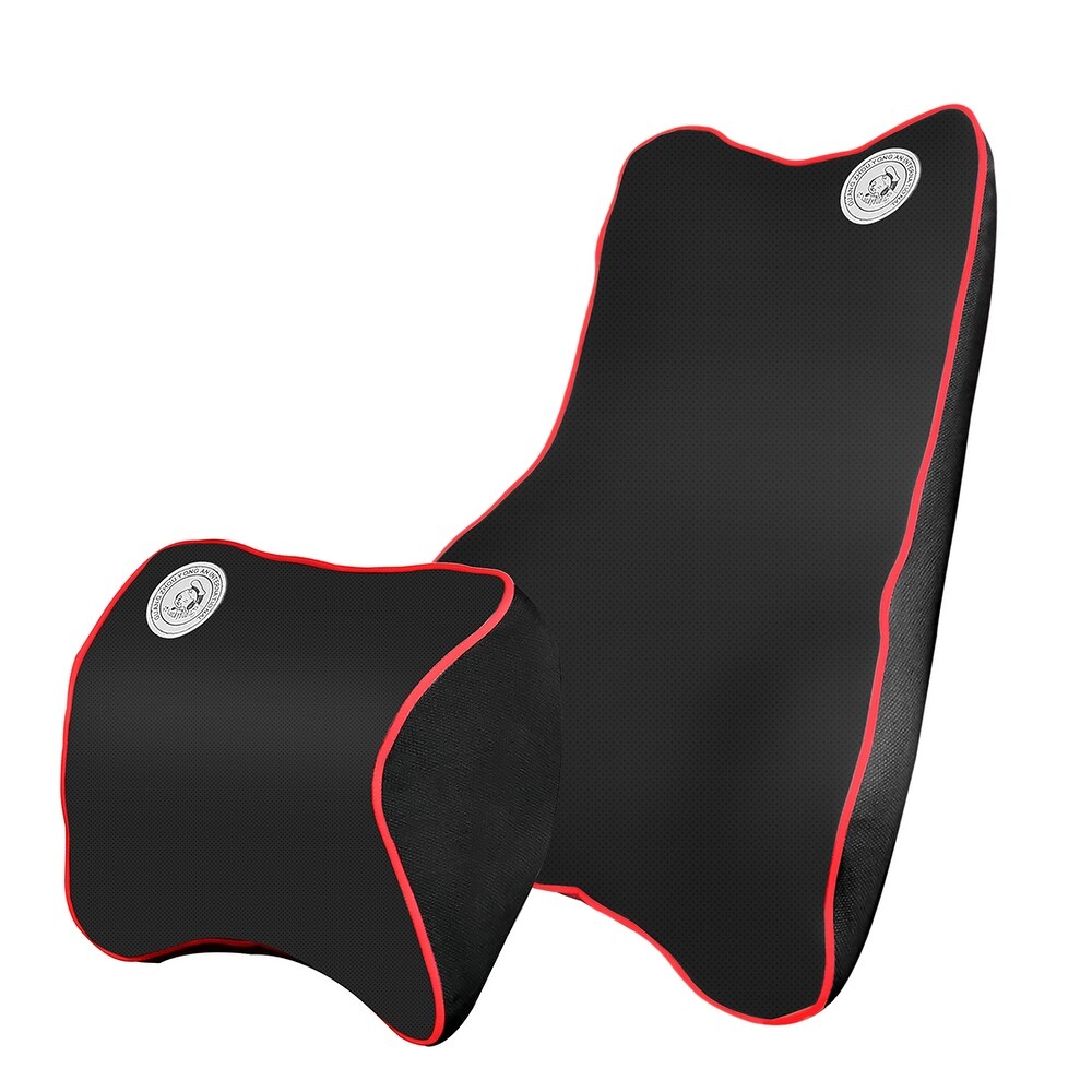 Car Seat Lumbar Support Cushion And Head Neck Pillow Set Memory Foam – Black (Black)