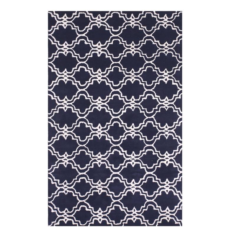 Blue Hand-Tufted Moroccan Wool Area Rug, 5' x 8' Ivory Rectangle, Vibrant Home Accent - L