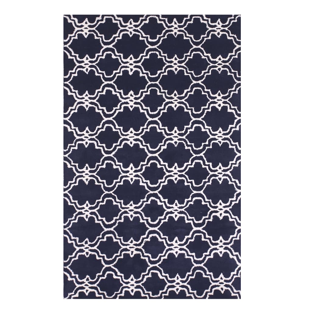 Blue Hand-Tufted Moroccan Wool Area Rug, 5' x 8' Ivory Rectangle, Vibrant Home Accent - L
