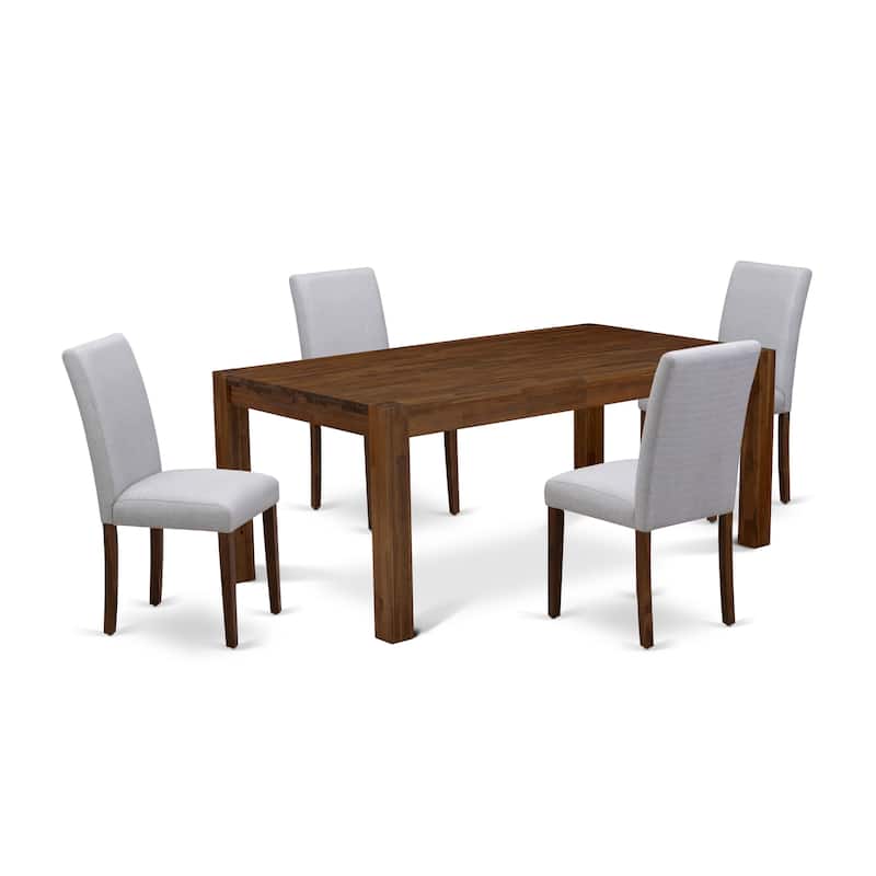 East West Furniture Dinette Set- a Wood Dining Table and Grey Parson Dining Room Chairs, Walnut (Pieces Options)