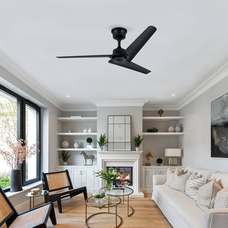 52"Flush Mount & Rod ABS 3 Blades Ceiling Fan with Remote Control No Lights, Modern Reversible DC Motor 3 Blades Ceiling Fans