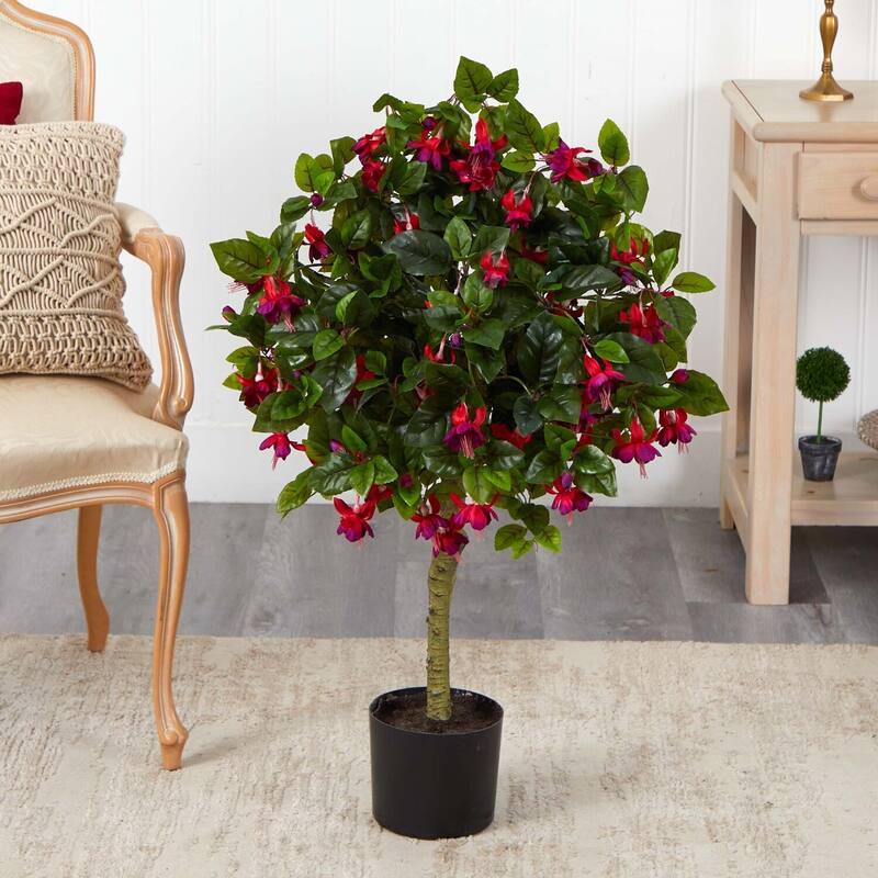 Artificial Fuchsia Tree 3ft - Home Decor Accent Tree with Realistic Blooms - Indoor Office Plant - Green - 51-60 Inches