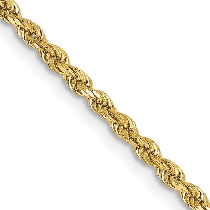 Curata 10k Yellow Gold Solid 7" 8" or 9" 2mm Diamond Cut Rope Chain Bracelet for men or women