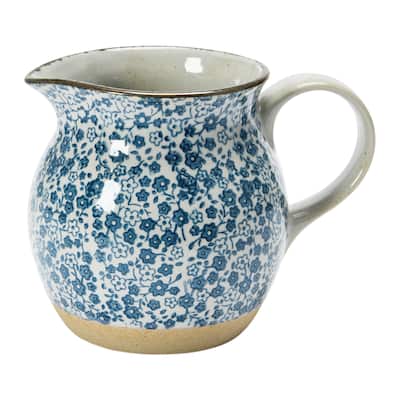 Hand-Painted Country-Style Stoneware Pitcher with Floral Print