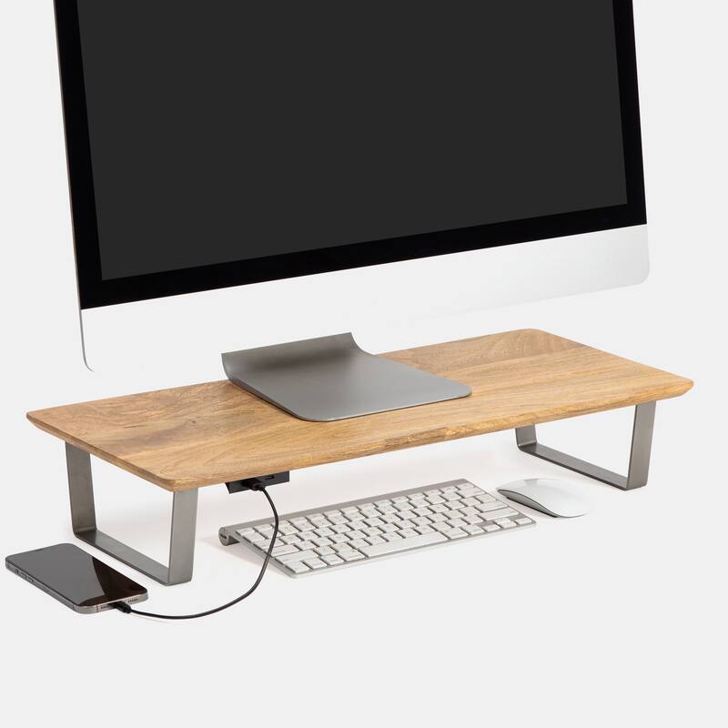 Jani Wood Monitor Stand Riser Desk - Ergonomic Design Stand, Desktop Organizer Table for Home, Office Workspace, Gaming Desk - Yellow