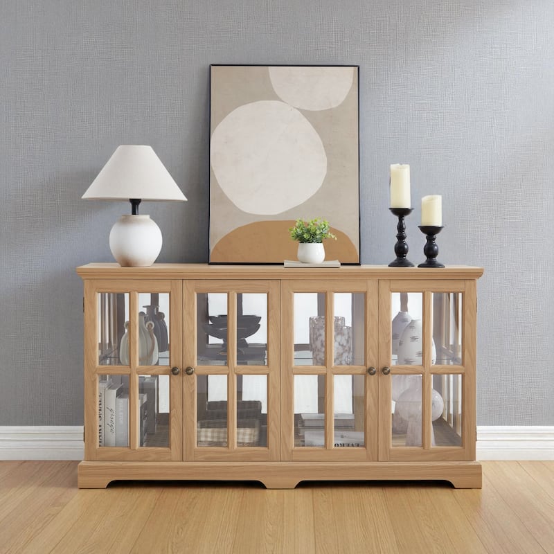 LED Antique Curio Display Cabinet with Glass Doors, Adjustable Shelves and Vintage 4-Door Design