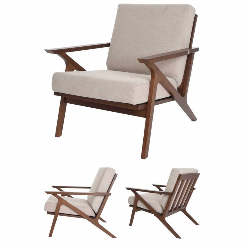 Zenvida Mid Century Modern Armchair Solid Hardwood Upholstered Accent Chair