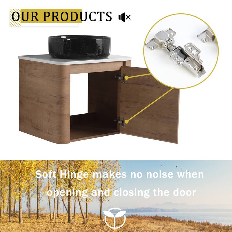 24'' Wall-Mounted Bathroom Vanity With Ceramic Art Sink & 1-Soft-Close Door,KD-Packing, Plywood