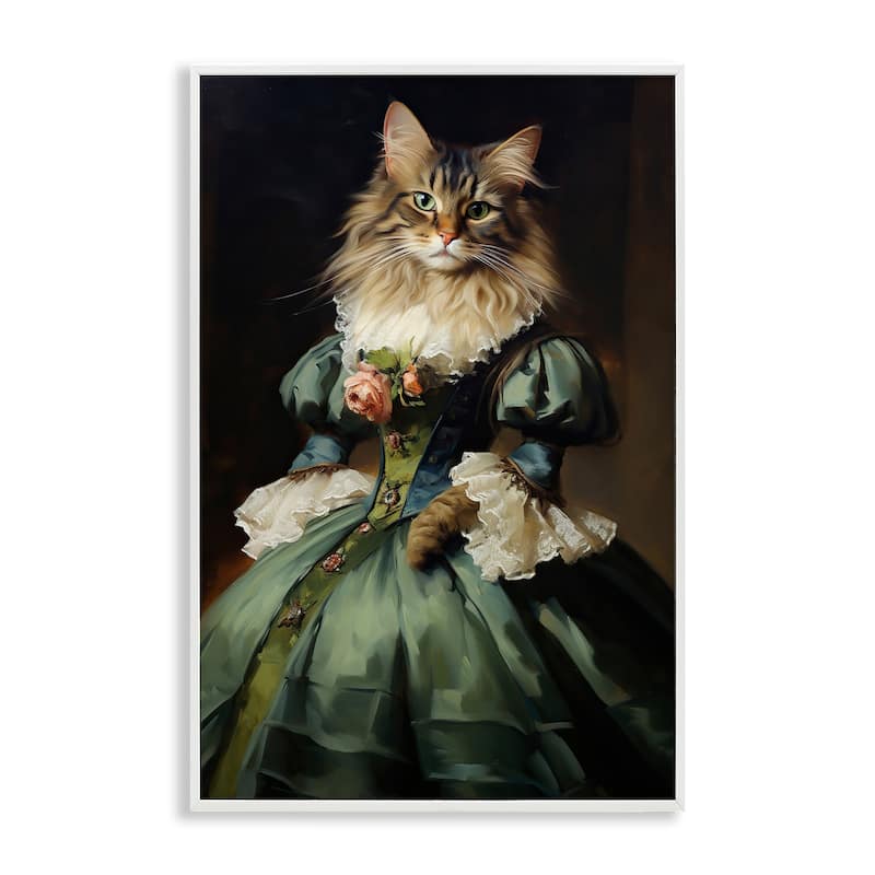 Stupell Cat in Elegant Dress Framed Giclee Art Design By Wumples - 16 x 24 - White