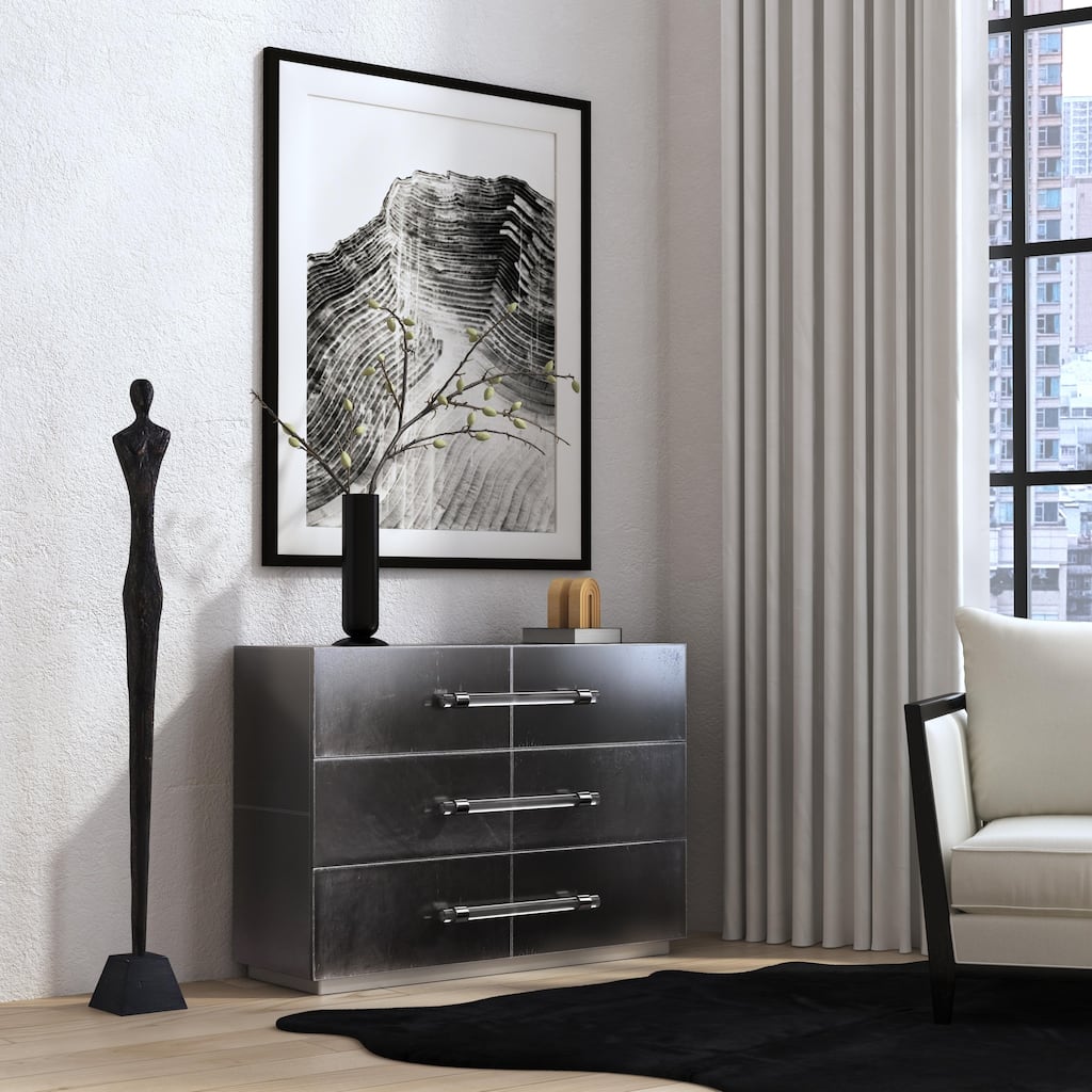 Allman 48 in. W Rectangular Wood and Leather 3 Drawer Accent Chest