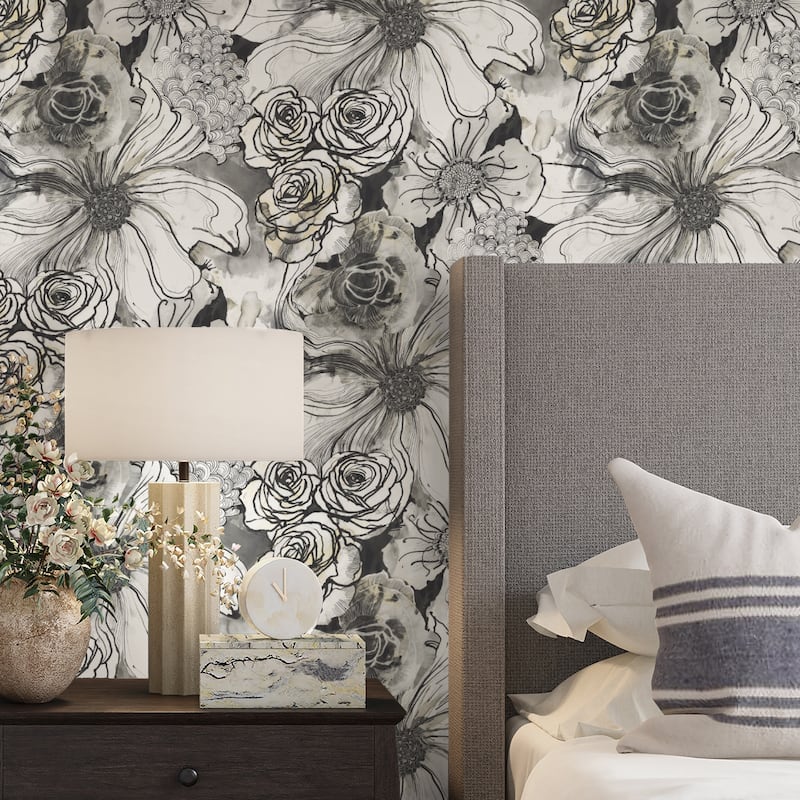 Harry & Grace Ink Rose Peel and Stick Wallpaper
