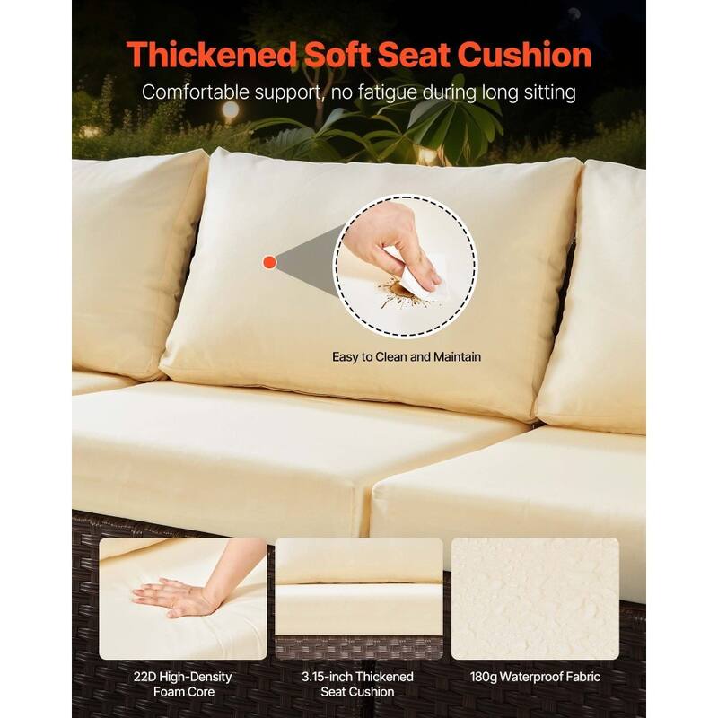 Beige-Mix Brown PE Rattan 6-Piece Patio Furniture Set with 44-Inch Fire Pit Table and Cushioned Steel Frame Sofas