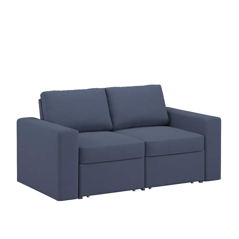 Soma Upholstered Loveseat with 2 Hidden Metal Wire Storage Drawers by iNSPIRE Q Modern - Blue