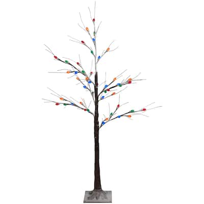 LED Lighted Frosted Christmas Twig Tree - 4' - Brown - Multi-Color lights